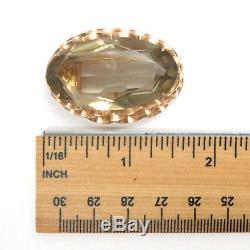 14k Rose Gold Brooch Pin Pendant Huge Vintage Oval Smokey Topaz Quartz