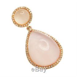 14k Rose Gold Diamond & Rose Quartz Mother Of Pearl Teardrop Pendant Necklace