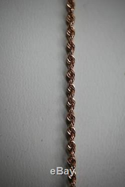 14k Rose Gold Rope Chain Necklace with Rose Quartz Pendant 18 inch