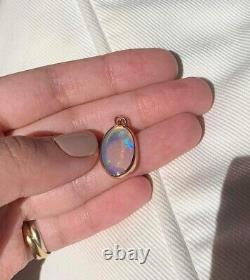 14k Rose Gold crystal jelly australian Opal pendant lightening ridge 4.88 cts