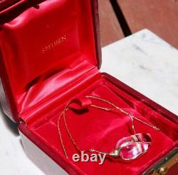 14k Solid Gold Authentic Steuben 43.8grams 17.25 Crystal Rose Pendant Necklace