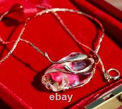 14k Solid Gold Authentic Steuben 43.8grams 17.25 Crystal Rose Pendant Necklace