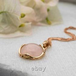 14k Solid Rose Gold Frame 12mm Round Rose Quartz Gemstone Pendant Necklace