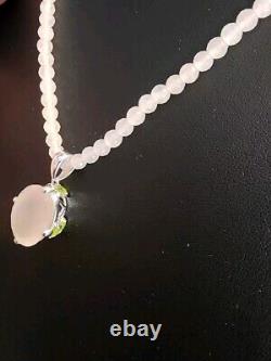 14k White Gold Faceted Rose Quartz Peridot Necklace With Pendant SF Signed