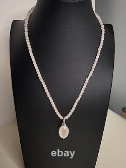 14k White Gold Faceted Rose Quartz Peridot Necklace With Pendant SF Signed