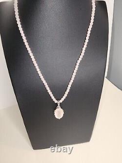 14k White Gold Faceted Rose Quartz Peridot Necklace With Pendant SF Signed