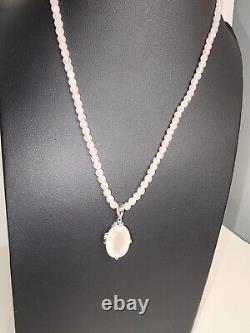 14k White Gold Faceted Rose Quartz Peridot Necklace With Pendant SF Signed