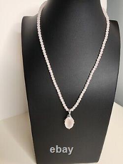 14k White Gold Faceted Rose Quartz Peridot Necklace With Pendant SF Signed