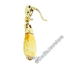 14k Yellow Gold Large Briolette Citrine Amethyst Diamond Slide Enhancer Pendant