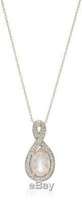 14k Yellow Gold Oval Rose Quartz with Diamond Pendant Necklace, 18