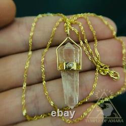 14k Yellow Gold Rose Quartz Crystal Necklace Diamond Necklace Wife Girlfriend