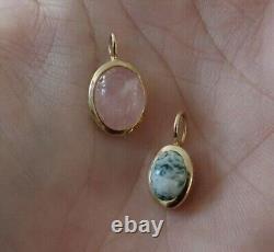 14kt Yellow Gold Carved Scarb Pendant/Charms Rose Quartz and Moss Agate