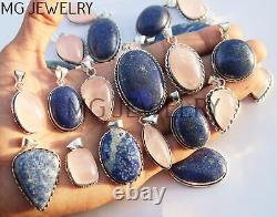 150 Pcs Lot Lapis Lazuli Rose Quartz Gemstone 925 Silver Plated Pendants MFA522