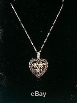 $1600 LeVian Smoky Quartz Diamond Heart Flower 14K Rose Gold Necklace Valentine