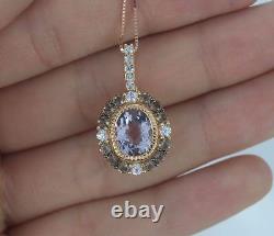 $1676 LeVian 14K Rose Gold Amethyst Smoky Quartz White Sapphire Necklace Pendant