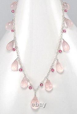 17.5 Solid Sterling Silver Pink Crystal & Rose Quartz Necklace GORGEOUS 5.5g