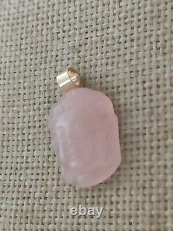 17ct Natural pink rose quartz hand carved Buddha solid 9ct gold pendant
