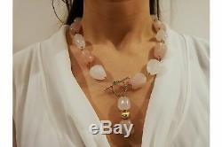18 k ct Yellow GOLD 750 ROSE QUARTZ and ROCK CRYSTAL Bead Pendant Necklace Stone