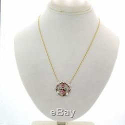 1880 Antique Victorian 14k Pearl Diamond Quartz Irish Clover Pendant Necklace N8
