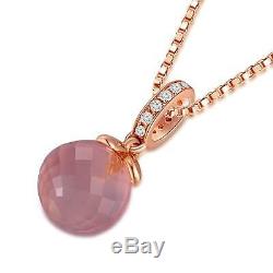 18K Italian Rose Gold Rose Quartz Diamond Accent Solitaire Pendant Necklace Gift
