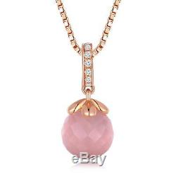 18K Italian Rose Gold Rose Quartz Diamond Accent Solitaire Pendant Necklace Gift