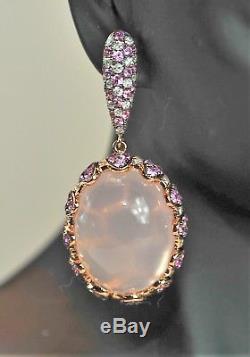 18K Rose & Blackened Gold, Diamond, Pink Sapphire & Rose Quartz Pendant Earrings