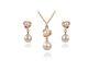 18K Rose Gold Pearl Necklace And Earrings Set with Swarovski Crystals