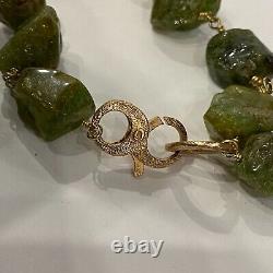 18K Solid Rose Gold Raw Emerald Necklace Snake Quartz Pendant