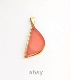 18K Yellow Gold Rose Quartz Half Moon Gemstone Pendant N571