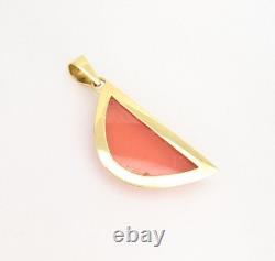 18K Yellow Gold Rose Quartz Half Moon Gemstone Pendant N571