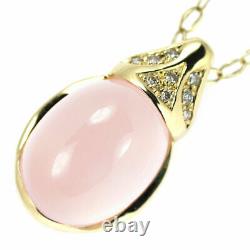 18YG Rose Quartz Diamond Pendant Necklace 10.77ct D0.09ct Auth free shipping f