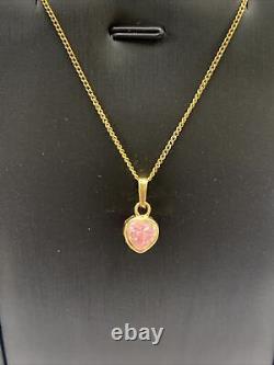 18ct 18K Yellow Gold Pink Rose Quartz Heart Pendant. Brand New