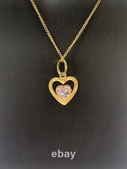 18ct 18K Yellow Gold Pink Rose Quartz Heart Pendant. Brand New
