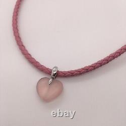 18ct White Gold Cabochon Cut Rose Quartz Heart Pendant & Pink Cord RRP £375