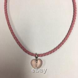 18ct White Gold Cabochon Cut Rose Quartz Heart Pendant & Pink Cord RRP £375