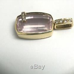 18ct gold rose quartz and diamond pendant, oblong, beautiful quality, Birmingham