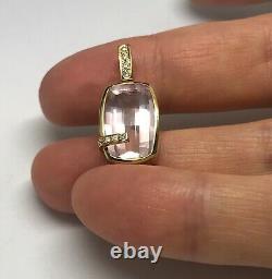 18ct gold rose quartz and diamond pendant, oblong, beautiful quality, Birmingham