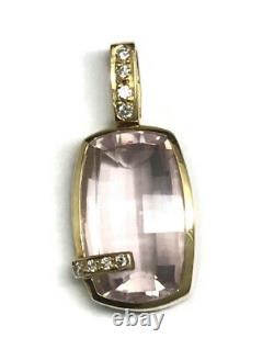 18ct gold rose quartz and diamond pendant, oblong, beautiful quality, Hallmarked