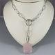 18k 750 White Gold Necklace, With Rose Quartz Pendant, Made In Italy