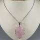 18k 750 White Gold Necklace With Rose Quartz Pendant, Made In Italy