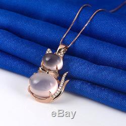 18k Rose Gold Natural Diamond 7.87 Ct Rose Quartz Gemstone Cat Pendant Jewelry