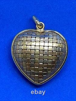 18k Tri-Color Gold Weave Frosted Bubble Heart Pendant