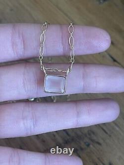 18k Yellow Gold Rectangular Pink Quartz Necklace