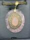 18k Yellow Gold Sterling Silver White Sapphire Rose Quartz Large Halo Necklace