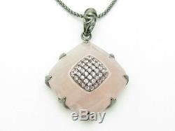 18kt Gold Sterling Silver Diamond Set Pave Pink Sapphire Rose Quartz Pendant Nwt
