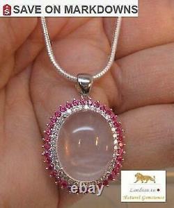 19.75 ct natural gems rose quartz sterling silver pendant & chain