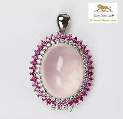 19.75 ct natural gems rose quartz sterling silver pendant & chain