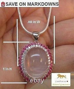 19.75 ct natural gems rose quartz sterling silver pendant & chain