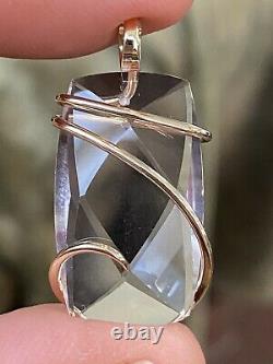19.81ct Faceted Rose Quartz Cushion Cut Pendant In Forge 14K Wrap Total Weight