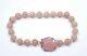 1930's Chinese Rose Quartz Carved Carving Pendant Bead Necklace Choker